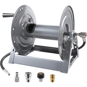 M MINGLE Pressure Washer Hose Reel 300ft, Heavy Duty Hose Reel, Manual Crank Power Washer Hose Reel with Swivel Arm, Wall/Floor/Truck Mounted, 4000 PSI