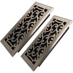 Howeall 4x10 Inches Heavy Duty Walkable Floor Register - Easy Adjust Air Supply Lever Decorative Floor Vent Covers - Savannah Design Vent Covers for Home - Antique Brass
