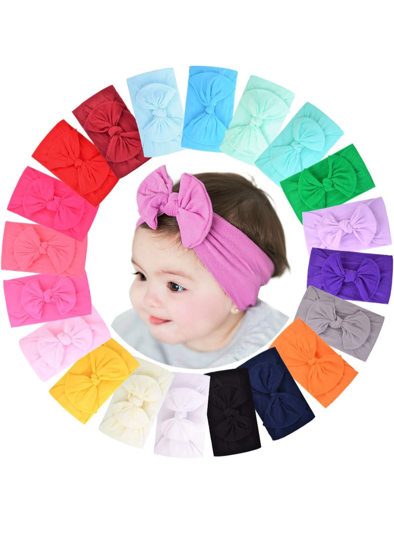 jollybows 20pcs Baby Girls Nylon Headbands Turban Hair Bows Hair Band Elastic Hair Accessories for Kids Toddlers Infants Newborn