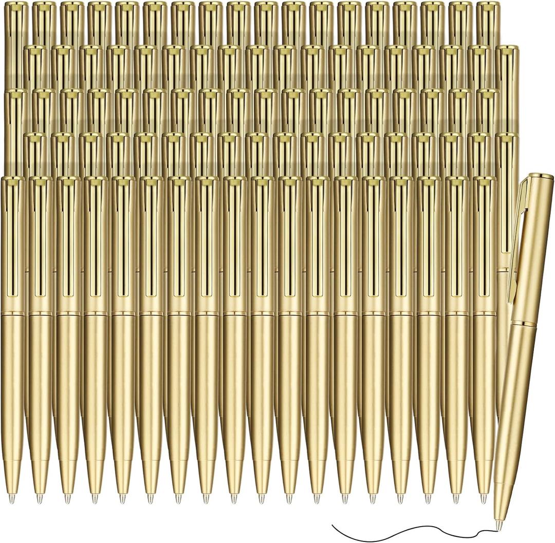 Teling 72 Pcs Small Ballpoint Pen Mini Pens Bulk 4 Inch Short Small Tiny Black Ink Ballpoint Writing Tool for Notebook Pockets Signature Notepads School Office, (Gold, Classic Style)