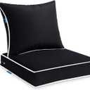 MIULEE Outdoor Seat Cushion Set Black 24 x 24 x 4 Inch Waterproof & Fade Resistant Deep Seat and Back Patio Furniture Cushions with Handle and Adjustable Straps Cushions for Chair Couch