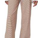 Ugerlov Women's Wide Leg Striped Pants Casual Drawstring Elastic Low Rise Pajama Pants Lounge Wear Trousers (X-Large, Brown)