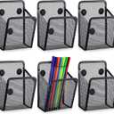 Yexiya Magnetic Pencil Holder Metal Magnetic Basket Mesh Pen Holder Black Desk Organizer for Work Whiteboard Refrigerator Locker Office Accessories(6 Pcs)
