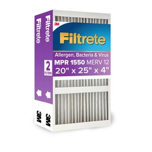 Filtrete 20x25x4 AC Furnace Air Filter, MPR 1550, MERV 12, Fits Lennox & Honeywell, Allergen, Electrostatic Air Cleaning Filter, 2-Pack (actual size 19.88 x 24.63 x 4.31