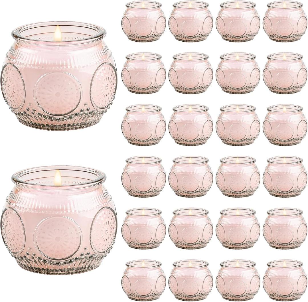 24 Pack of 4 Oz Mini Soy Candles, Rose Scented Candle Set in Vintage Pink for Home, Gifts, Party Favors, Spa & Relaxation It's a Very Holiday Gift to Give to Family and Friends!
