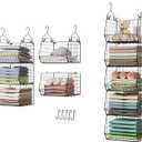 5 Tier Closet Hanging Organizer, Clothes Hanging Shelves with 4 Hanging Hooks 5 S Hooks, Wire Storage Basket Bins, for Clothing Sweaters Shoes Handbags Clutches Accessories Patent Design