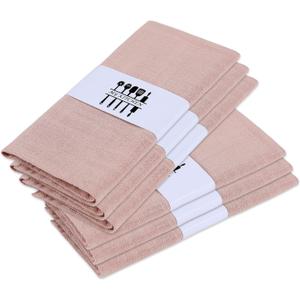 Rustic Natural Cotton Linen Napkin Set, Soft Comfortable and Reusable Linen Dining Napkins Cloth for Wedding Celebration and Party Decor, Set of 6, Pink