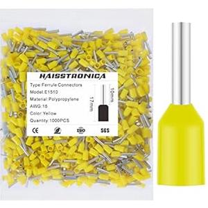 haisstronica 1000PCS Wire Ferrules Connectors, Yellow AWG16 Wire End Ferrule Terminals, Crimp Pin Cord End Terminals
