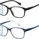 PUBOWT 2-Pack Progressive Multifocus Reading Glasses for Men Women Blue Light Readers Spring Hinge No-Line Near Range PT2013 Black+Blue（Workspace for Near Range +2.5 Strength)