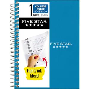 Five Star Spiral Notebook, 1 Subject, College Ruled Paper, 4-3/8" x 7", Personal Size, 80 Sheets, Fights Ink Bleed, Water Resistant Cover, Tidewater Blue (450048CG1-ECM)
