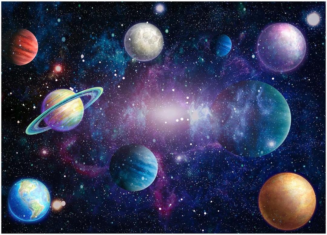 Outer Space Backdrop Starry Galaxy Banner for Baby Boys Girls Planet Theme Birthday Party, Ladvis 82.7"x59" Nebula Photography Background Photoshoot Decorations Photo Studio Props Cake Table Decor (Blue)