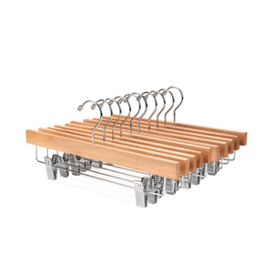 Nature Smile Solid Lotus Wood Deluxe Wooden Pants Hangers Bottom Hanger Jeans Hanger Skirt Hanger with 2-Adjustable Clips Anti-Rust Hook Pack of 10 (Natural)