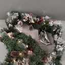 9ft Flocked Pre-Lit Artificial Christmas Garland,Christmas Tree Garland,Flocked Xma Tree Garland with Lights, Pine Cones, Red Berries, Branch Tips,Berry Clusters, Plug in