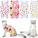 4 Pieces Cat Recovery Suits Body Wraps Breathable Kittens Recovery Clothes for Cats Small Dogs Abdominal Weaning(Banana, Football, Strawberry, Donut Medium