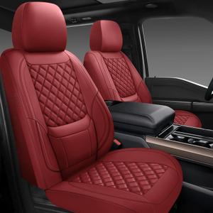Car Seat Covers Full Set,Universal Fit for Cars,SUVs,Trucks,and Sedans with 5 Seats,Faux Leather Car Seat Cushion Compatible with Airbags,Waterproof Car Seat Protector,Wine Red