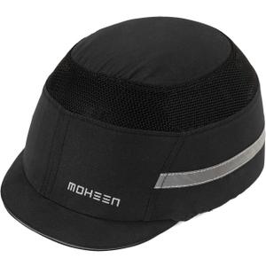 Lightweight Safety Bump Cap - Breathable Baseball Style Protective Hat with Reflective Stripes (Micro Brim, Black)