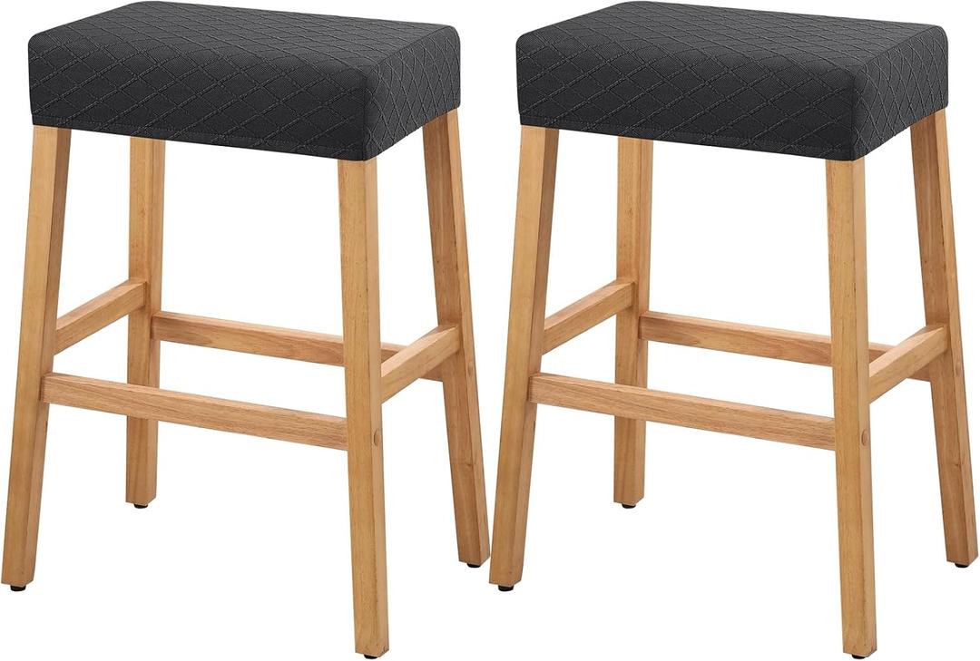 Stool Covers Rectangle - 2 Pack Stretch Waterproof Saddle Seat Cover Counter Bar Stools Bar Chairs Covers Kitchen Island Chairs Cushion Protector (Argyle-black)