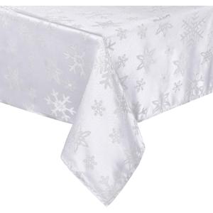 Tegeme Winter Snowflake Tablecloth Metallic Jacquard Rectangle Tablecloth Polyester Fabric Table Cloth for Winter Holidays, Dinner, Parties(White,60" X 120")