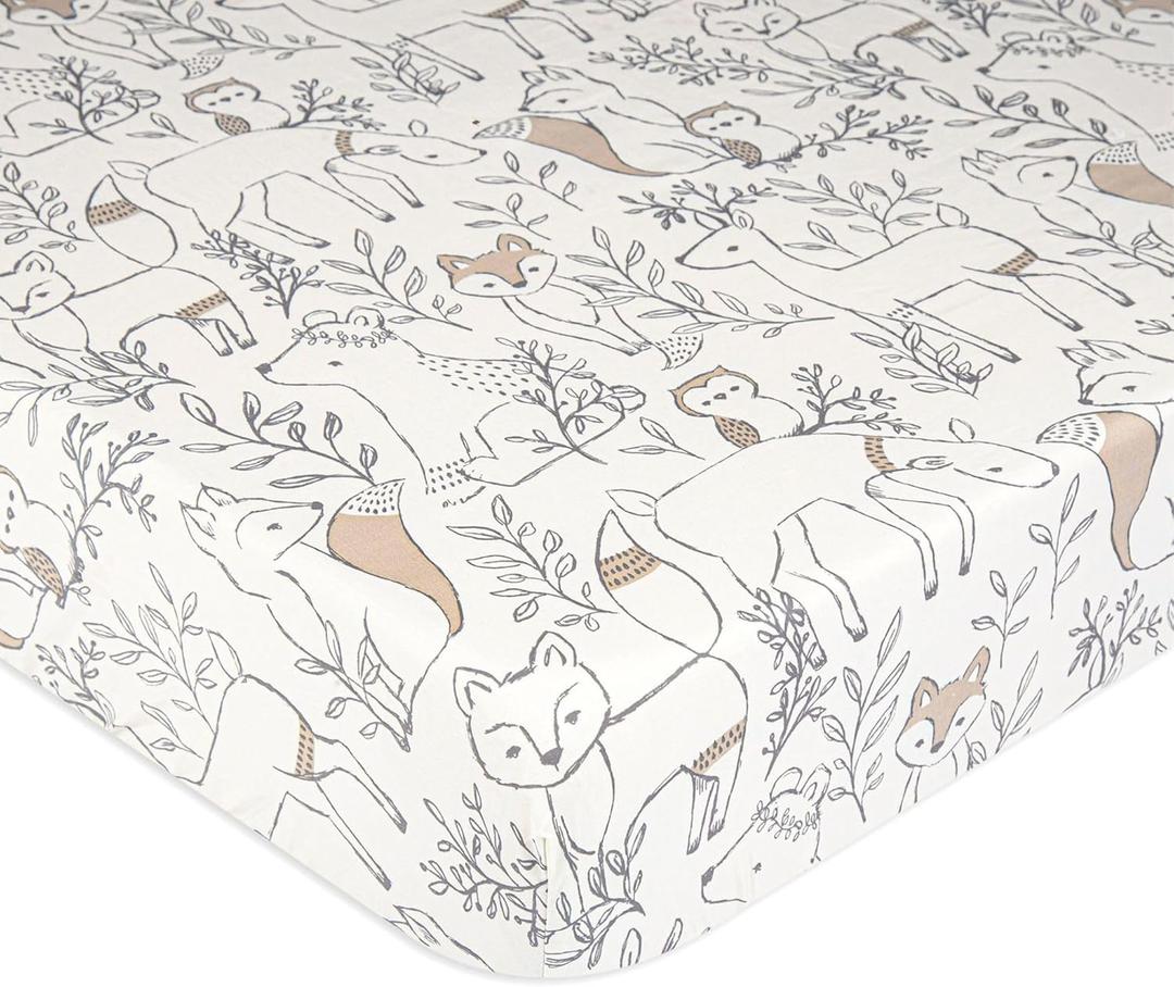 Crane Baby 100% Cotton Sateen Fitted Baby Sheets, Breathable, Fits 28X52 Standard Mattress, Gender Neutral Bedding, Woodland Animal Crib Sheet