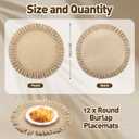 Aneco 12 Pack 15 Inch Round Burlap Placemats Braided Jute Placemats with Ruffle Edge Heat Resistant Reusable Brown Table Mats for Weddings Parties Holidays Dining Table