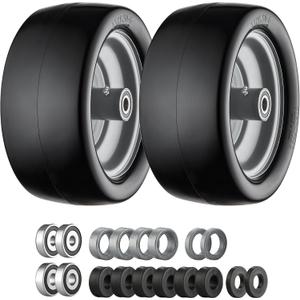 13x6.50-6 Lawn Mower Tires Flat Free Zero Turn Front Tires with 3/4", 5/8" and 1/2" Bearings, 5.6"- 8.7" Centered Hub, Compatible with Lawn Mower Garden Tractor Silver Gray Rim - 2Pack