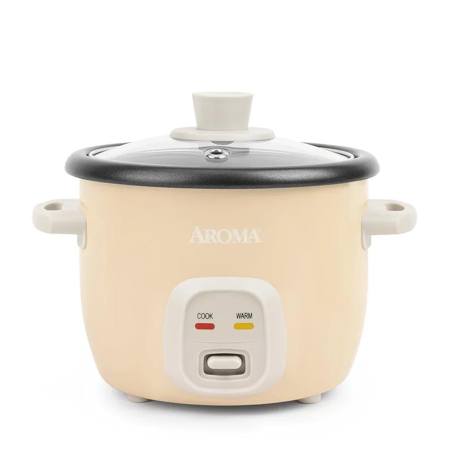 AROMA® Mini Rice Cooker, 2-Cup (Uncooked) / 4-Cup (Cooked), Grain Cooker, Soup Maker, Oatmeal Cooker, Auto Keep Warm, 1 Qt, Milk Tea color
