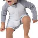 Cuddle Club UPF 50+ Long-Sleeve Baby Swimsuit, Sun Protection Sunsuit for Newborn, Infant, Toddler - Boys and Girls (12-18 Months, Penguin)