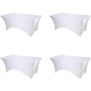 BRILLMAX 4 Pack White Spandex Table Covers for 6 Ft Rectangle Tables - 180 GSM Thick Stretch Tablecloth Fitted, Reinforced Foot Pockets, Wrinkle Free Cloth for Wedding Banquet Party Trade Show