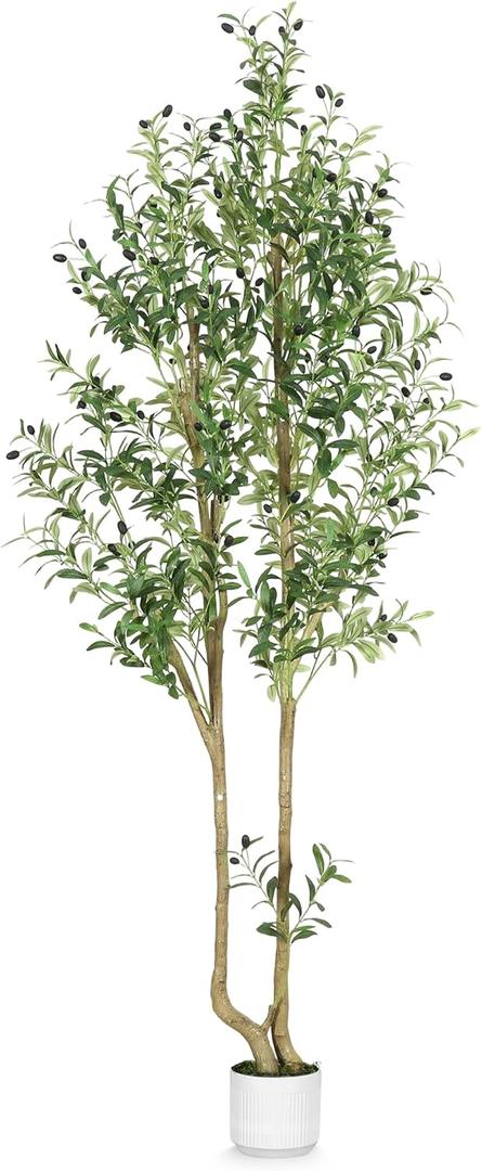 Olive Tree Olive 7 feet, Artificial Olive Tree with White Pot, Fake Tree with 1882 Dense Leaves & 96 High-Simulated Olive Fruits - Easy Assembly, Low Maintenance (Olive Tree 7ft)