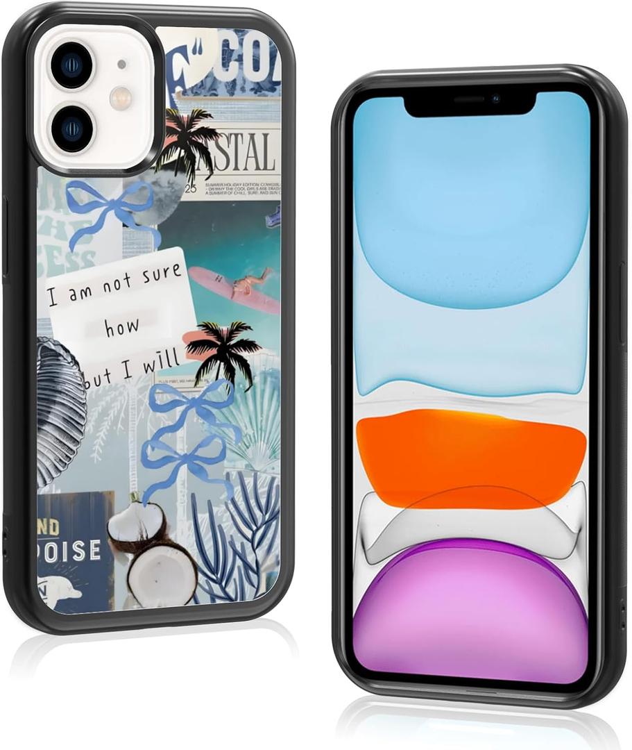 2 x Trendy Beach Summer Aesthetic Phone Case Compatible with iPhone 11 6.1 Inch - Shockproof Protective Girl Preppy Collage Print Case, Cute Coastal Coquette Phone Case Designed for Women Men Girls