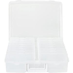 novelinks 4" x 6" Photo Organizer Box with Handle  16 Inner Photo Storage Cases, Holds 1600 Photos, Portable Picture Keeper with Secure Snap Closures  White
