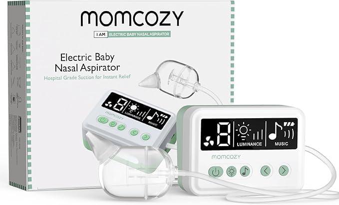 Momcozy Nasal Aspirator for Baby, Hospital-Grade 70 KPa Strong Suction & 9 Suction Levels Nose Sucker, Electric Nose Cleaner for Toddler & Newborn, Soothe Light & Lullabies, BPA Free Silicone Tips