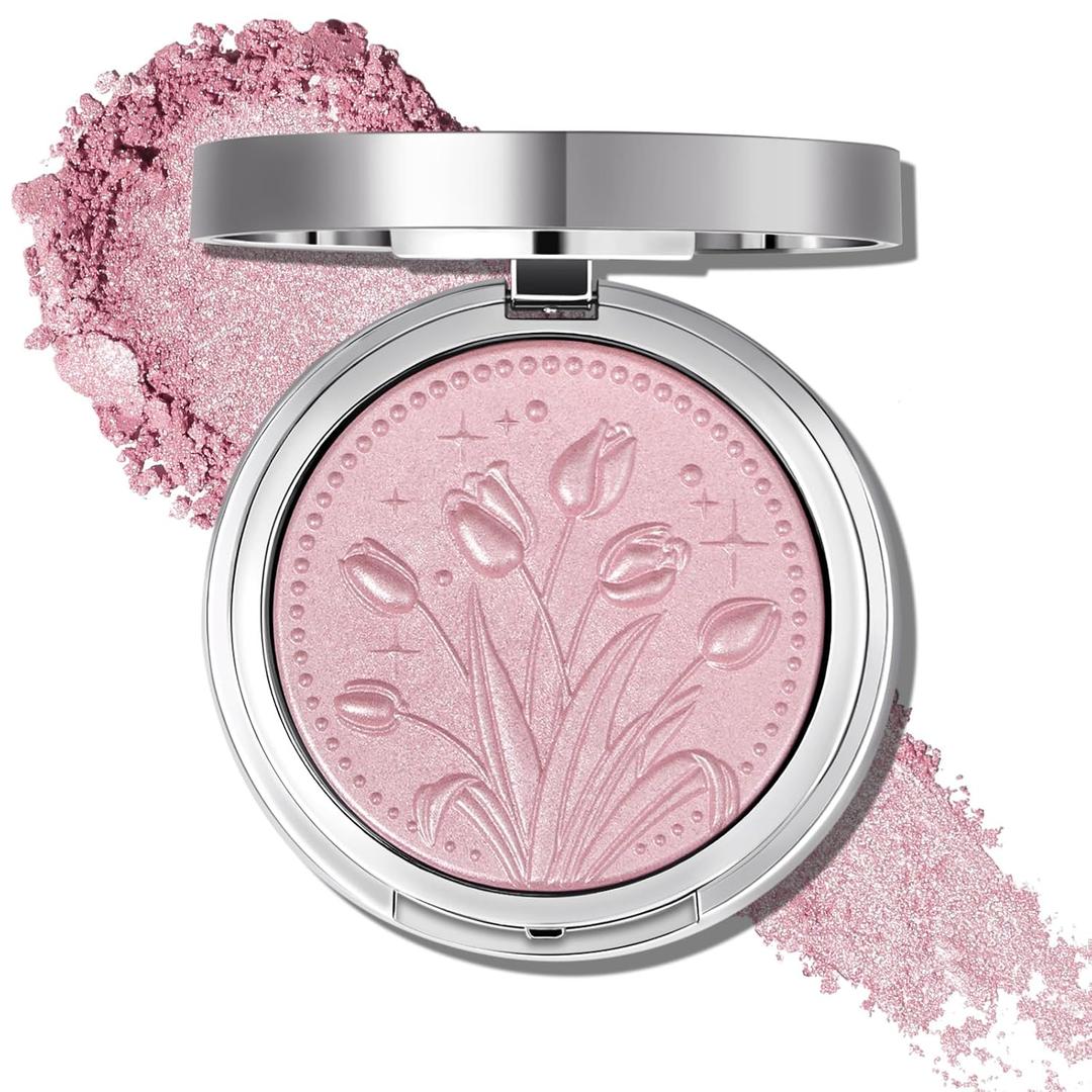 UCANBE Sparkle Bomb Baked Highlighter, Powder Highlighter Makeup, High Glossy Illuminator Palette for Face & Body, Weightless and Buildable (03 Rose Glow)