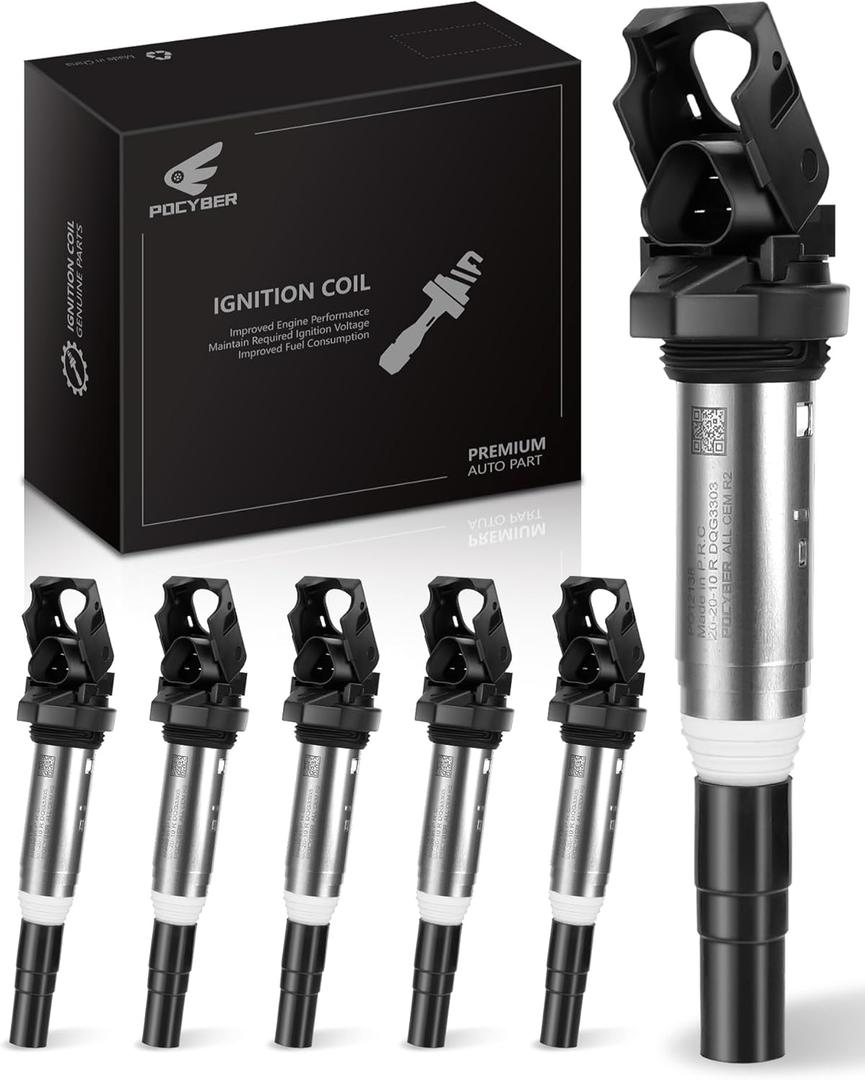 Ignition Coil Pack Set of 6 for BMW Compatible with BMW 325i 325Ci 328i 330Ci 335i 525i 528i 530i 535i 545i X3 X5 M5 M6 Z4 Mini & more, Replaces OE# 12138616153