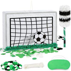 24" Professional Soccer Goal Piñata Set with Stick and Blindfold - Large Football Birthday Party Supplies for Boys & Kids - Interactive Sports Theme Decorations for Victory Celebrations & Team Events