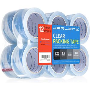 JARLINK Clearer Packing Tape 12 Rolls, Heavy Duty Packaging Tape for Shipping Packaging Moving Sealing, 2.7mil Thick, 1.88 inches Wide, 60 Yards Per Roll, 720 Total Yards