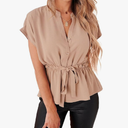 Womens Button Down Blouses Casual Peplum Summer Tops Dressy Chiffon Work Blouse, L