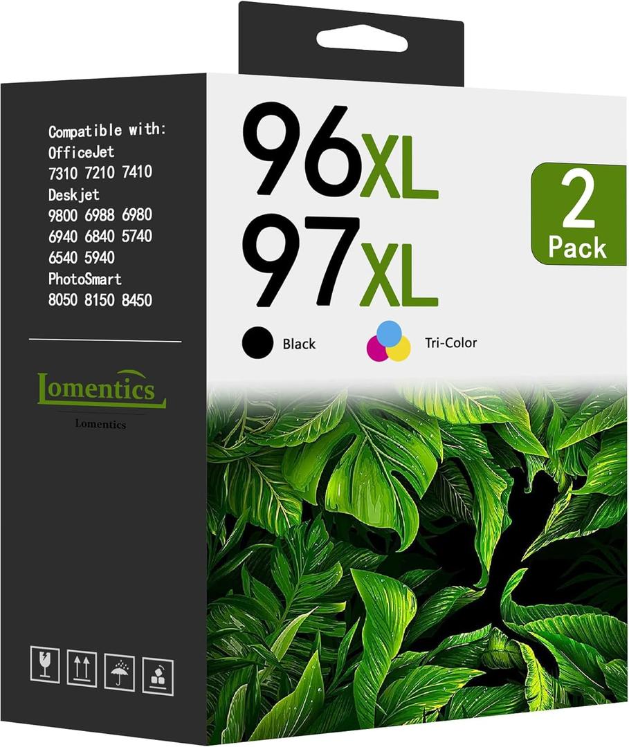 LOMENTICS 96XL 97XL Ink Cartridges Black Color Combo Pack (2-Pack, 1Black/1Tri-Color) Replacement for HP Ink 96XL 97XL for Deskjet 6940 6980 9800 Officejet 7310 7210 Printer