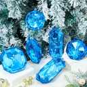 Syhood 6 Pack Jewel Ornament 3.9"- 6.5" Acrylic Jewel Ornaments for Christmas Tree Glitter Christmas Tree Hanging Decorations Gemstones for Xmas Wedding Holiday Party Decor(Dark Blue)