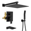 SHAMANDA Shower System with Waterfall Tub Spout and Handheld Shower Head, 12" Rain Shower Faucet Sets Complete with Shower Round-in Valve and Trim, Wall Mounted, Matte Black, L1001-7