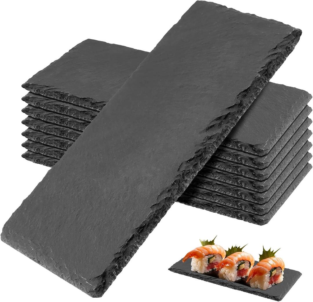 PINGEUI 8 Pack Black Slate Board, 10x5 Inch Rectangle Slate Cheese Board, Individual Stone Plates for Coffee Table, Wooden Table, Home Decor, Bar