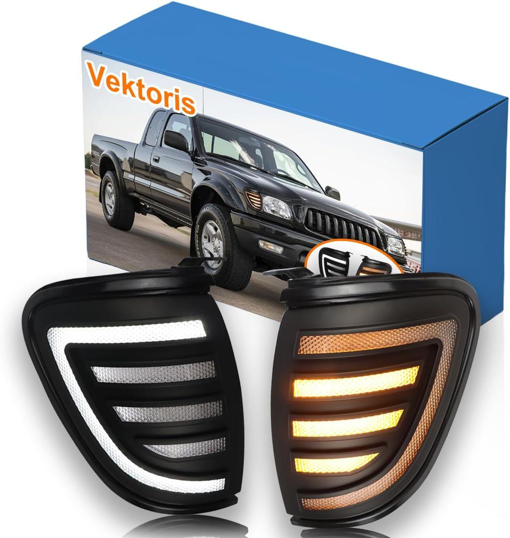 LED Front Bumper Corner Lights Side Marker Lamp for Toyota Tacoma 2001-2004 (Driver+Passenger Side), Function as Daytime Running Light DRL & Amber Turn Signal Light,OE Number# TO2521162,TO2520162