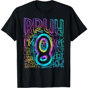 Bruh I'm 8 Year Old It's My 8th Birthday Boy Retro Tie Dye T-Shirt, S