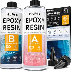 Nicpro 8 Ounce Crystal Clear Epoxy Resin Kit, Food Safe DIY Starter Epoxy Resin for Art Craft, Canvas Painting, Molds Pigment Jewelry Making, Resin Coating and Casting