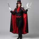 4 Pcs Red Black Magician Set Wizard Ribbon Hat Cape Gloves Wand Unisex Gothic Costume for Halloween Cosplay Stage