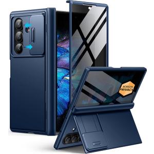 BERFY for Z Fold 7 Case with Privacy Screen Protector, [Anti Spy] Hidden Kickstand & Slide Camera Cover & Hinge Protective, Full Body Shockproof Slim Hard Phone Case for Samsung Galaxy Z Fold 7, Blue