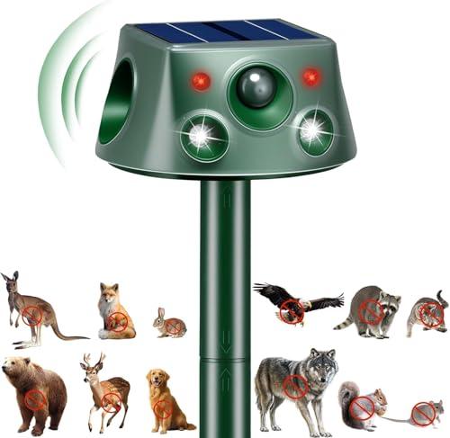 360° Deer Repellent Device, IP66 Waterproof Solar Ultrasonic Animal Repellent, Pest Repeller with Motion Detection & PIR Sensors, Cat Deterrent Outdoor for Repelling Sankes, Raccoons, Cats, Dogs