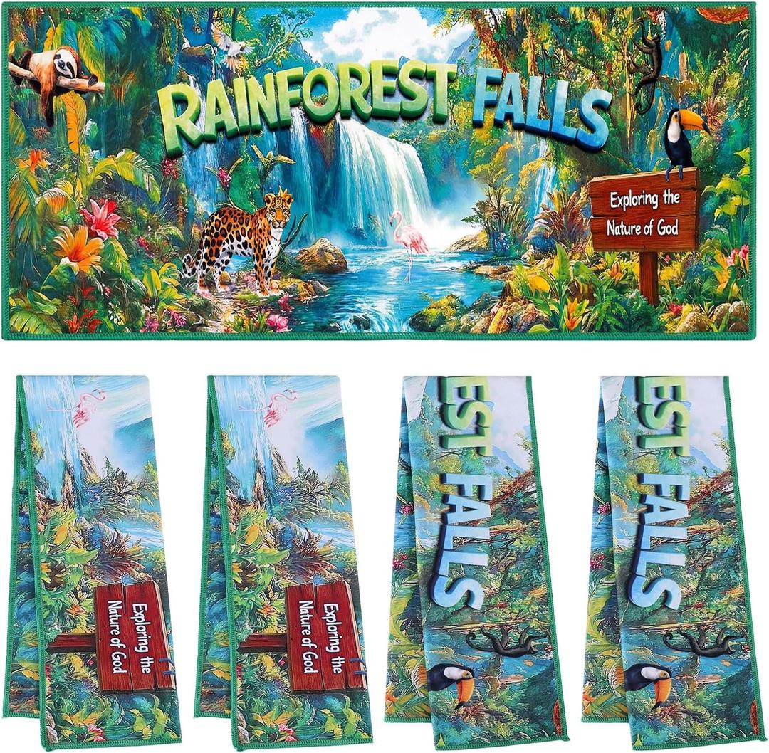 4 Pack Rainforest Waterfall Theme Towel 2026 Vbs Gifts Jungle Beach Towel with Mountain River Monkey Leopard Quick Dry Towels for Swimming Bath Travel Camping and Picnic, 12 x 39 inches