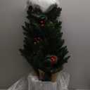 3ft Pre-lit Mini Christmas Tree,Artificial Pine 121 PVC Branches Tips with 11 Red Berries & 11 Pinecone & 70 LED String Lights & Burlap Wrapped Base Decor Xmas Tree for Tabletop,Battery Operated