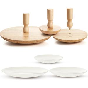 Wenqik 3 Pack Pottery Molds 4. 5'', 10. 5'' Plaster Molds Wood Pottery Tools with Handle Ceramic Tools for Ceramic Top Forms for DIY Bowls Plate Dish Slump Press Art Making